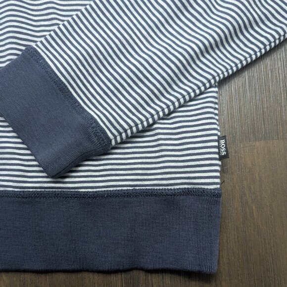 Hugo Boss | Men's  Large Slim Sweater | Grey/Navy Stripes - Picture 2 of 5
